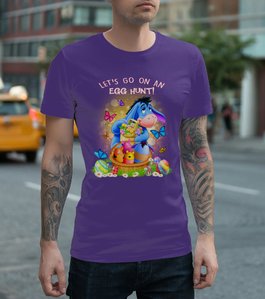 Eeyore Let's Go On An Egg Hunt With Easter Eggs And Butterflies T-Shirt