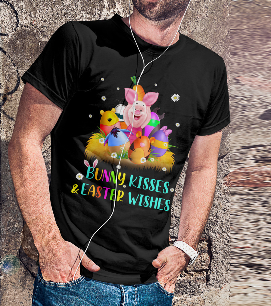 Bunny Kisses & Easter Wishes Piglet Colorful Eggs And Flowers T-Shirt