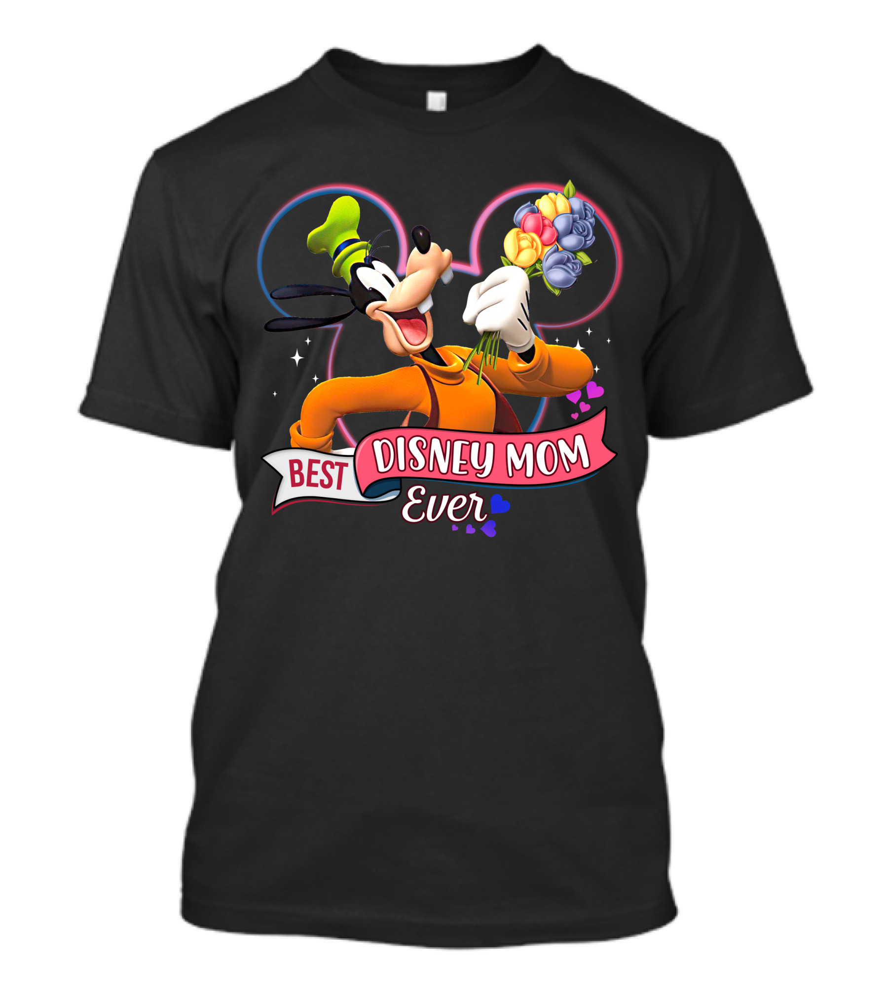 Best Disney Mom Ever Goofy Holding Flowers Pixar Balloons Hearts T-Shirt