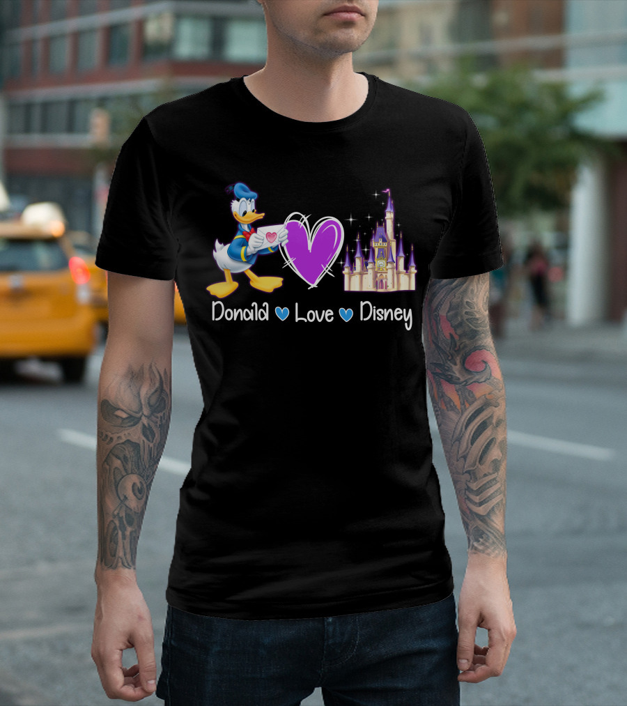 Donald Love Disney Purple Heart Iconic Castle T-Shirt