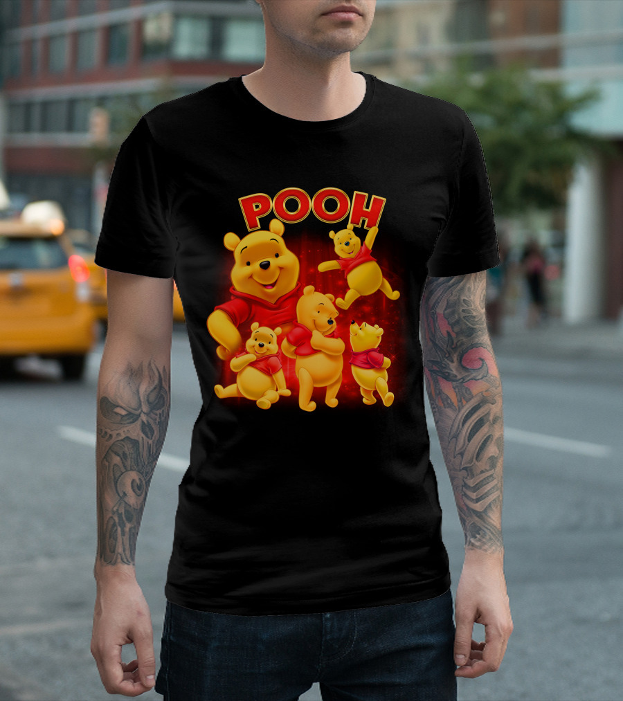 Pooh Winnie The Pooh Multiple Poses Red T-Shirt