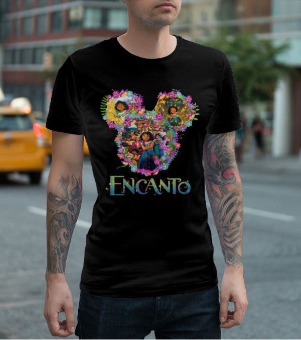 Encanto Disney Mirabel Mickey Mouse Head Floral Collage T-Shirt