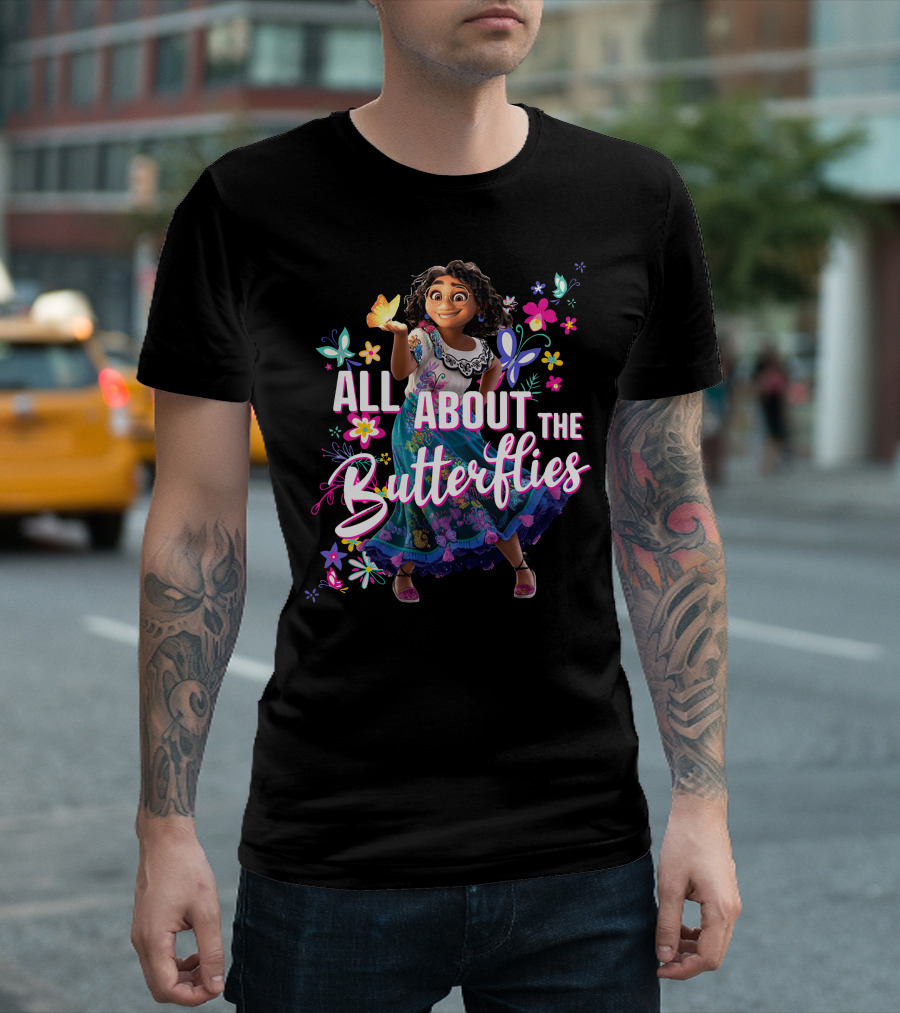 All About the Butterflies Colorful Floral Character T-Shirt