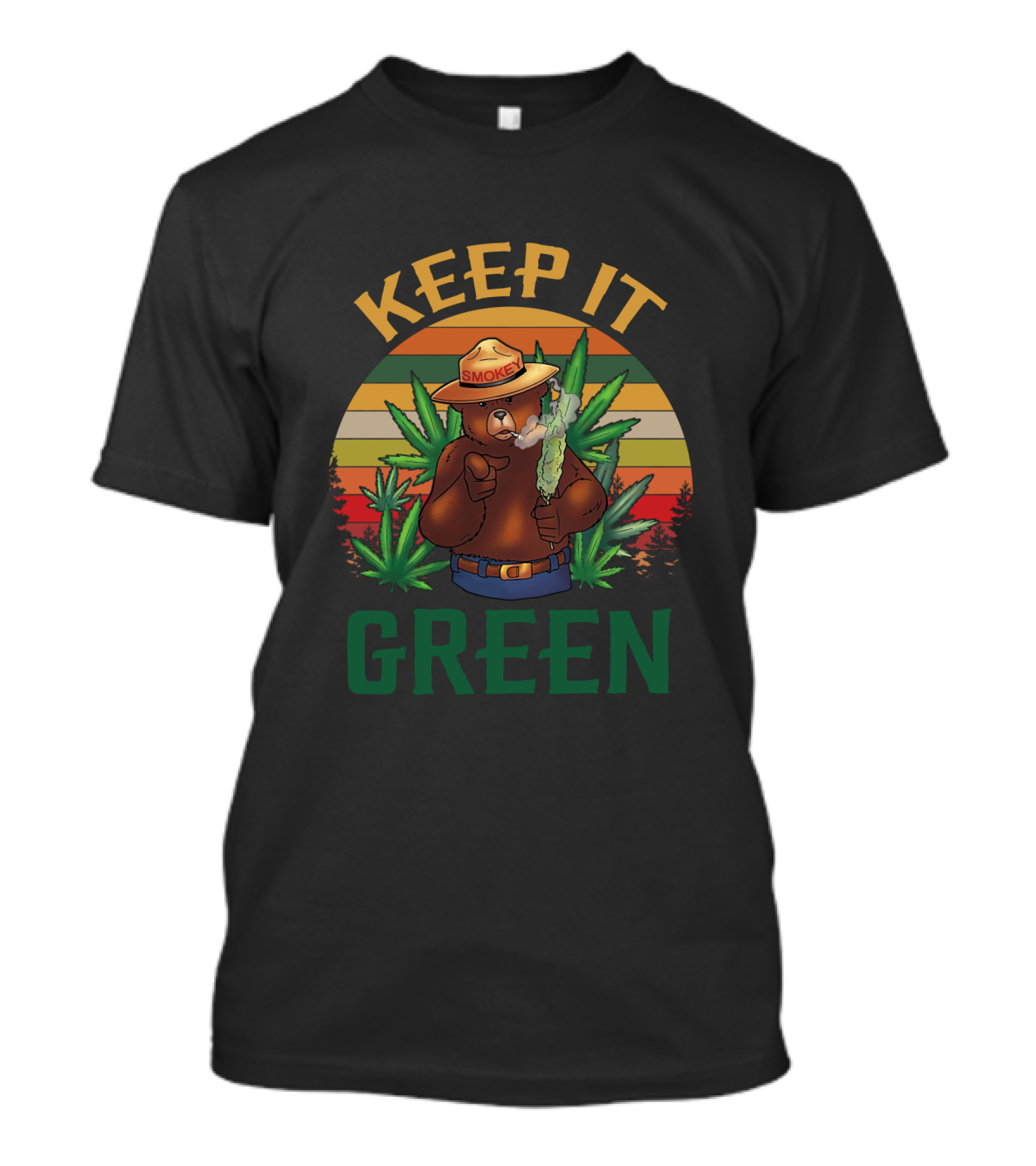 Smokey Keep It Green Retro Cannabis Smokey The Bear T-Shirt