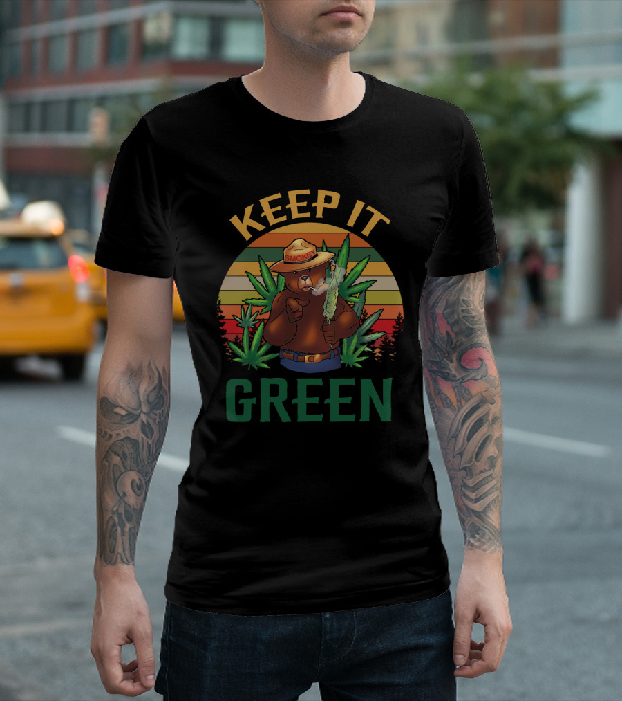 Smokey Keep It Green Retro Cannabis Smokey The Bear T-Shirt