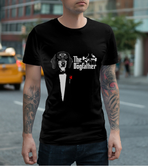 The Dogfather Dashund Tuxedo Rose Puppeteer T-Shirt