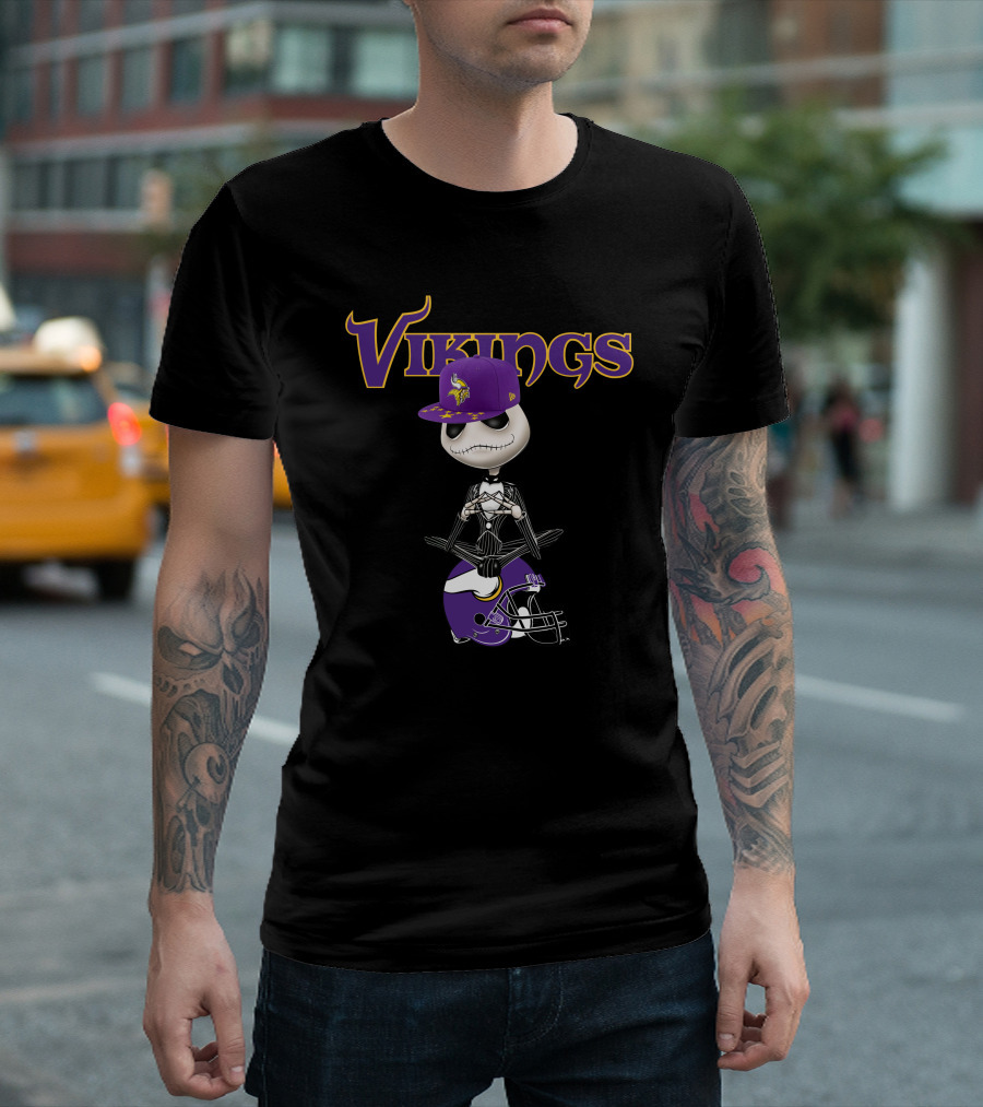 Minnesota Vikings Jack Skellington with Helmet and Hat T-Shirt