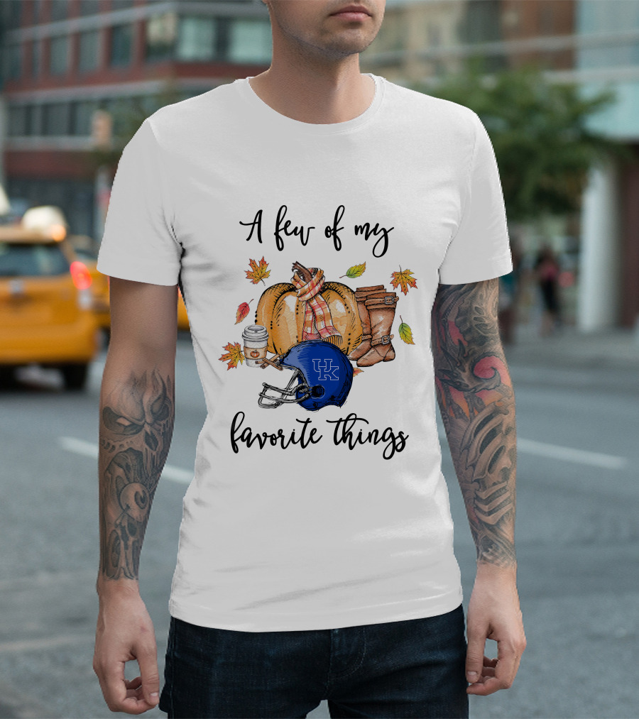 A Few of My Favorite Things Kentucky Wildcats Helmet Autumn Leaves Coffee Boots Pumpkin Scarf T-Shirt