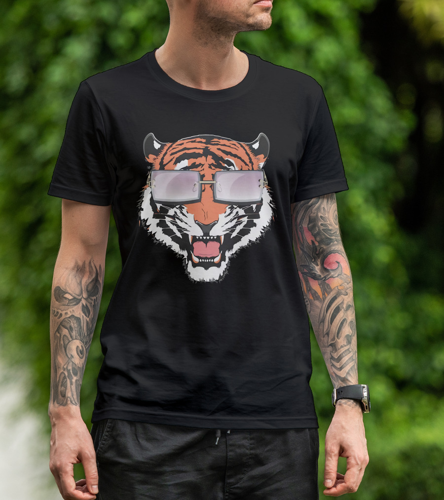 Cincinnati Bengals Tiger Head In Sunglasses T-Shirt