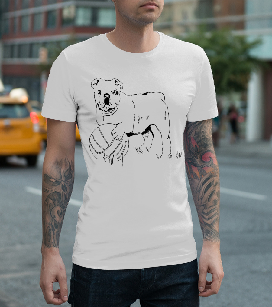 Dog Playing with Large Ball Iconic Bulldog Image T-Shirt