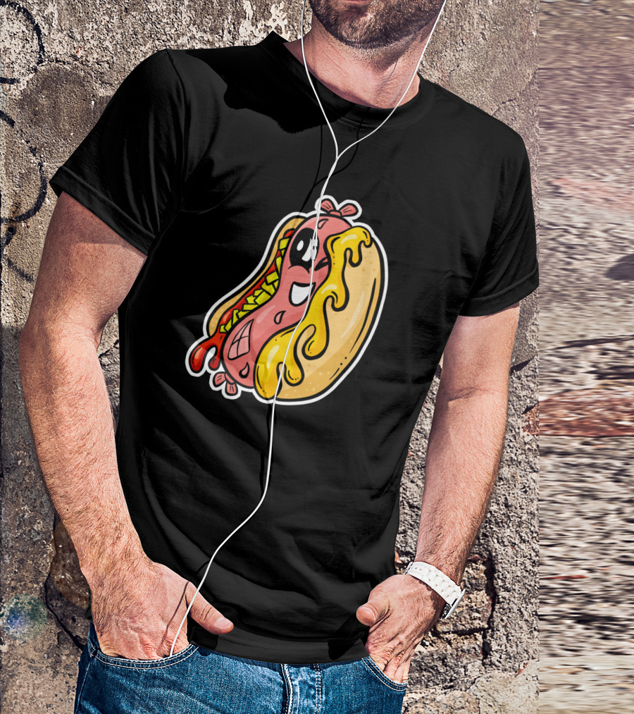 Cartoon Hot Dog Character With Melting Cheese And Happy Expression T-Shirt
