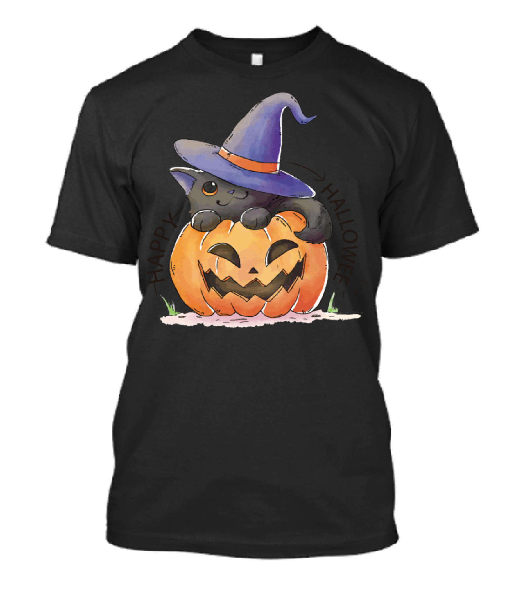 Happy Halloween Cat Pumpkin Hat T-Shirt