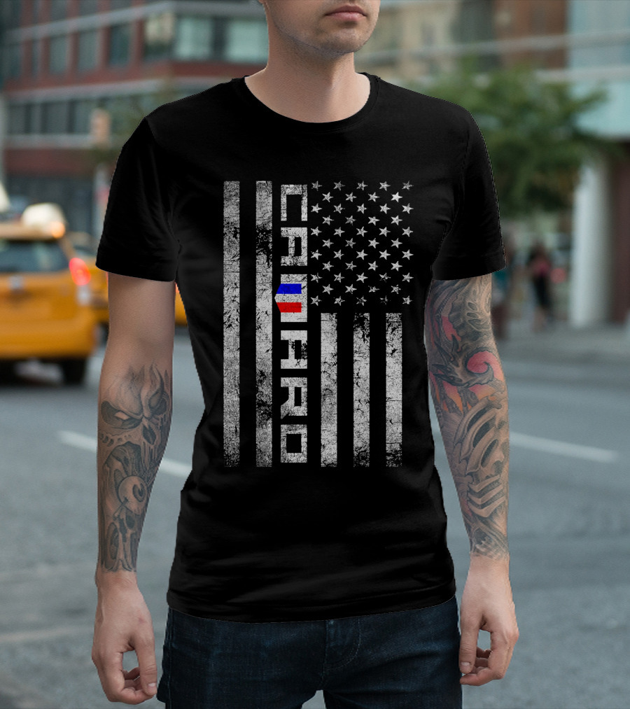 CAMARO American Flag Vertical Stripes Grunge T-Shirt