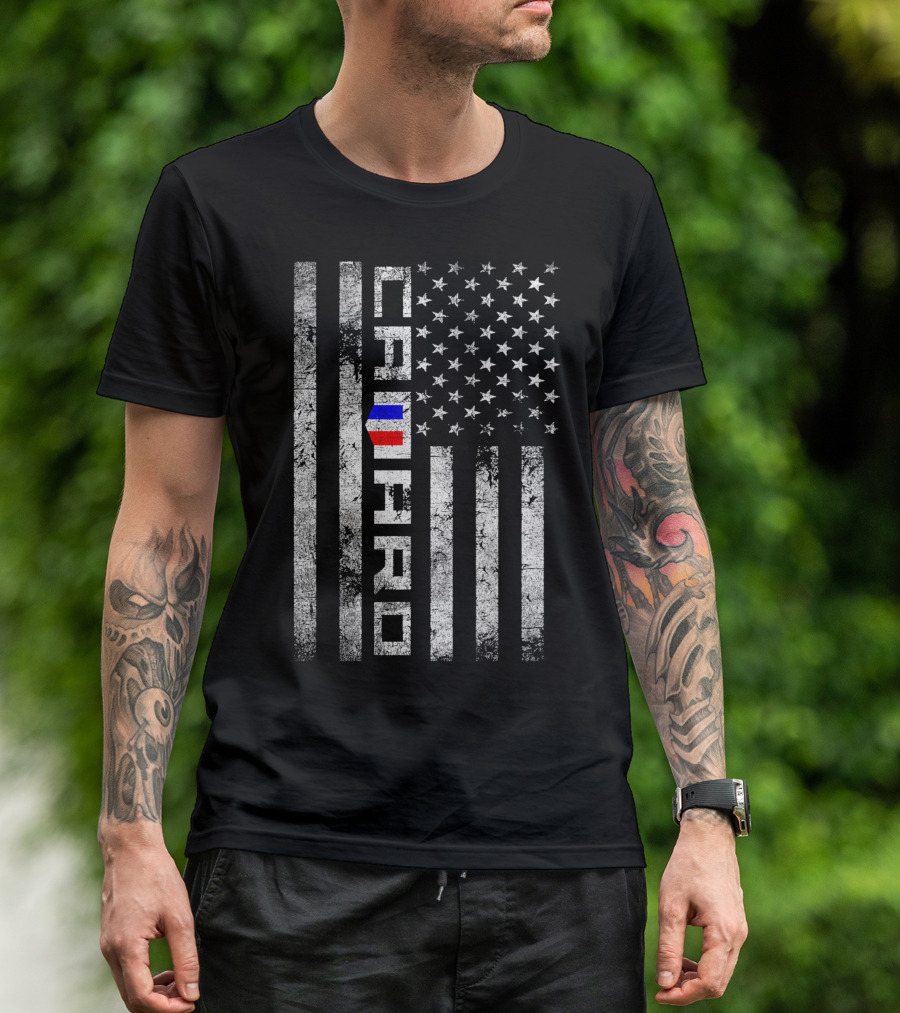 CAMARO American Flag Vertical Stripes Grunge T-Shirt