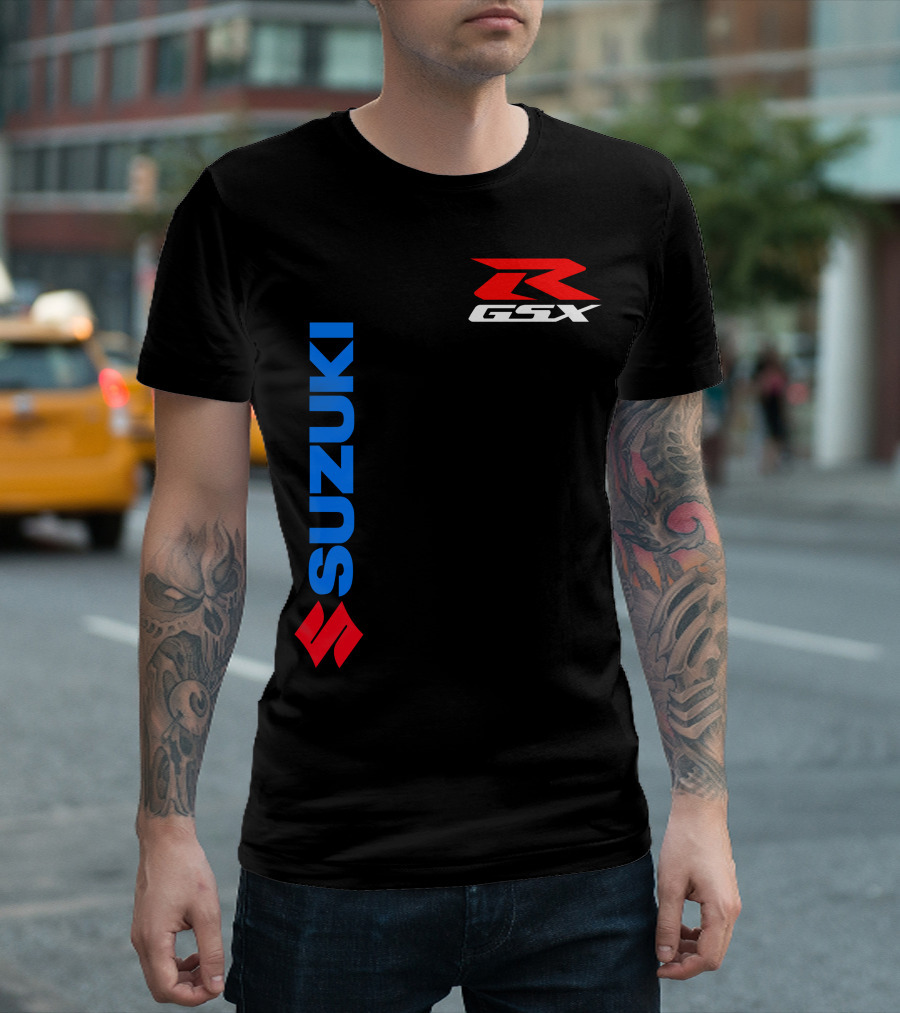 SUZUKI GSX-R Vertical Blue Red Logo Branding T-Shirt