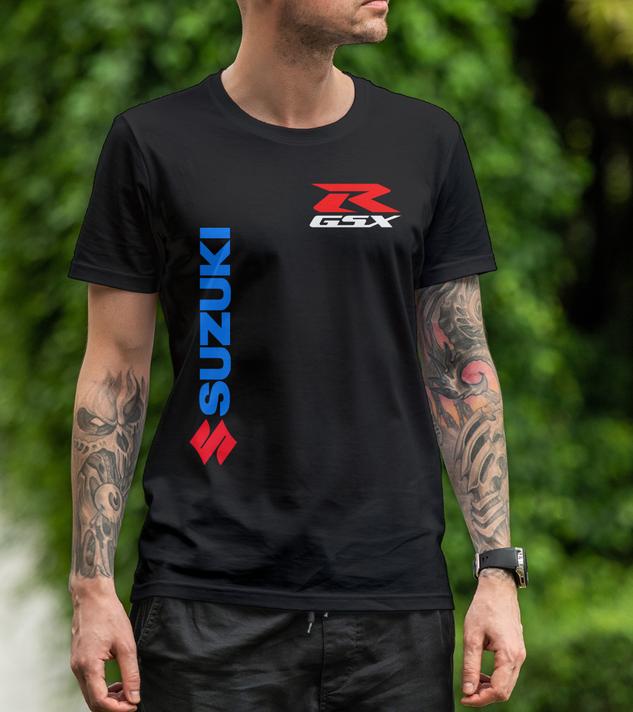 SUZUKI GSX-R Vertical Blue Red Logo Branding T-Shirt