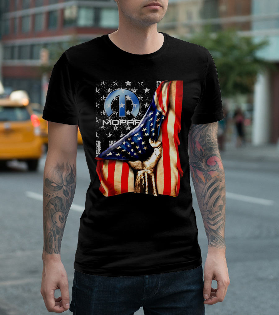 MOPAR American Flag Grunge Style with Fist and Stars T-Shirt