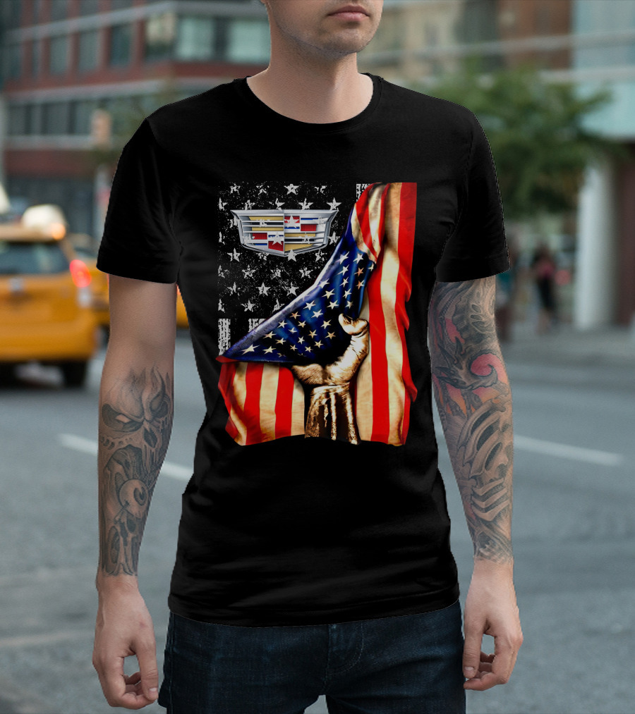 Cadillac Logo American Flag Hand Stars Stripes T-Shirt