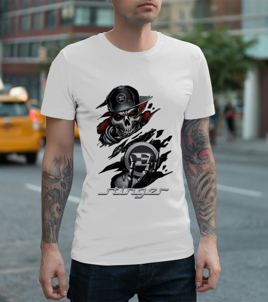Stinger Skull With Hat And Logo Emblem T-Shirt