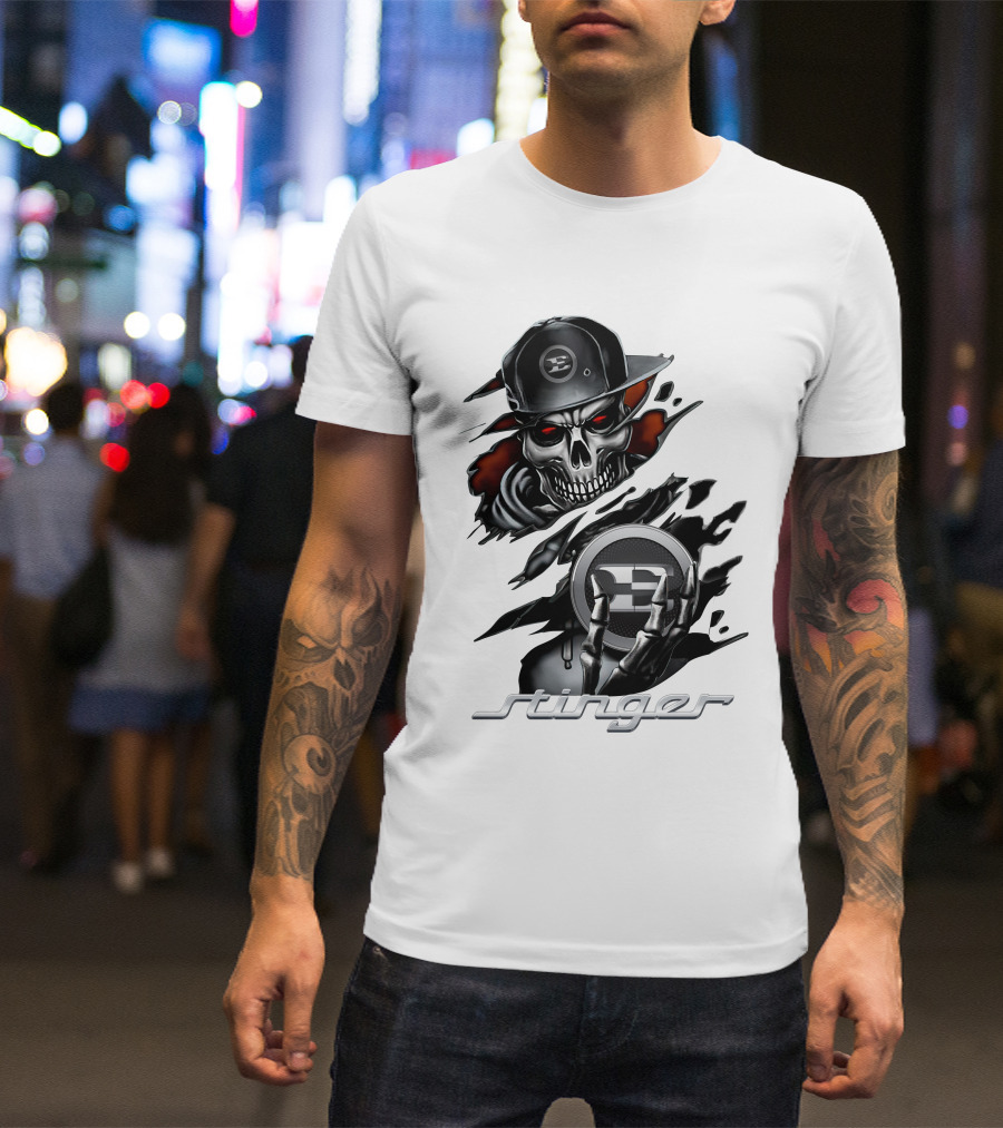 Stinger Skull With Hat And Logo Emblem T-Shirt