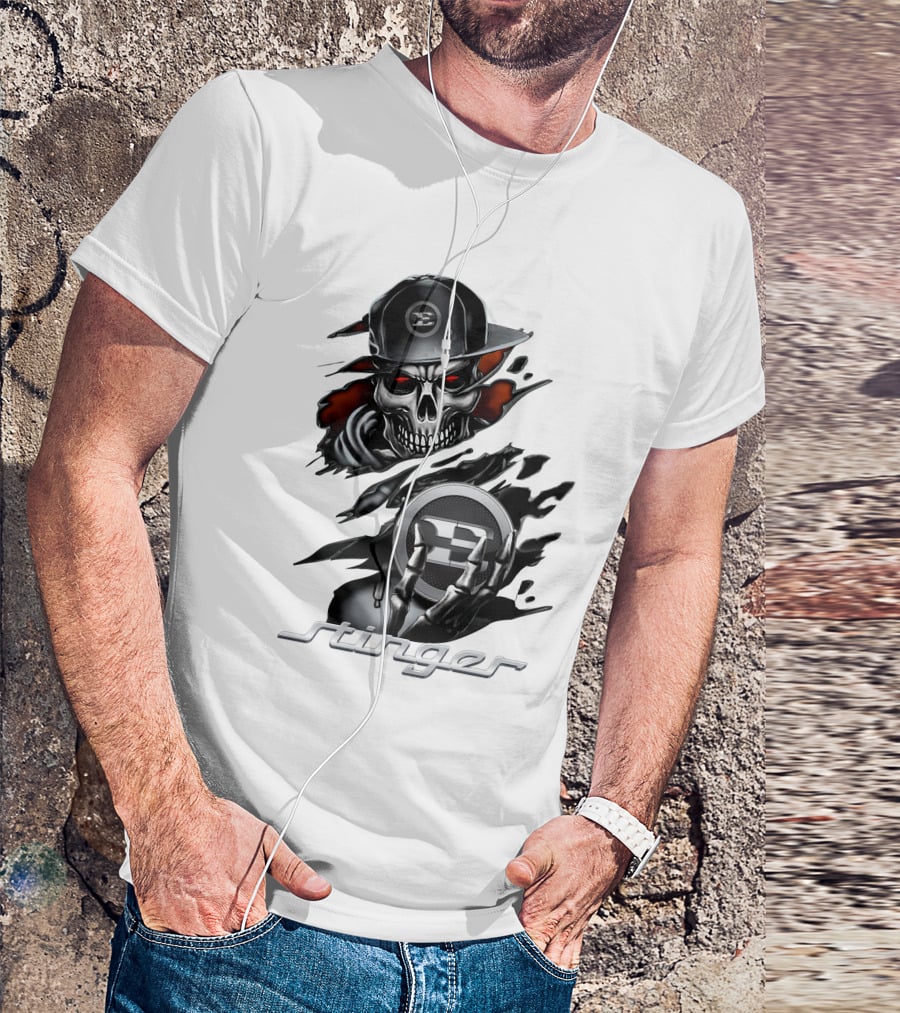 Stinger Skull With Hat And Logo Emblem T-Shirt