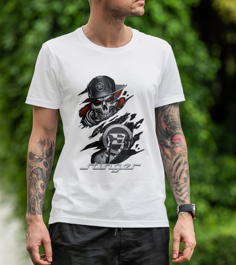 Stinger Skull With Hat And Logo Emblem T-Shirt