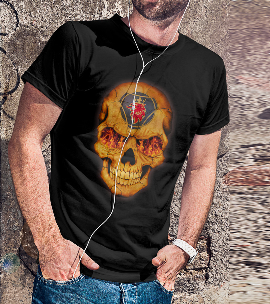 SCANIA Skull With Fiery Eyes And Lion Emblem T-Shirt