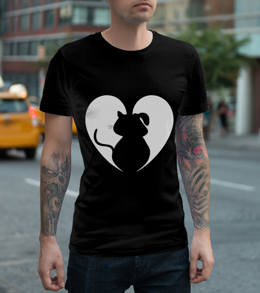 Heart-Shaped Cat and Dog Silhouette Design for Animal Lovers T-Shirt