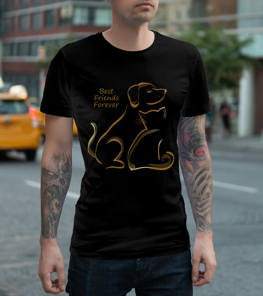 Best Friends Forever Dog and Cat Silhouette Harmony T-Shirt