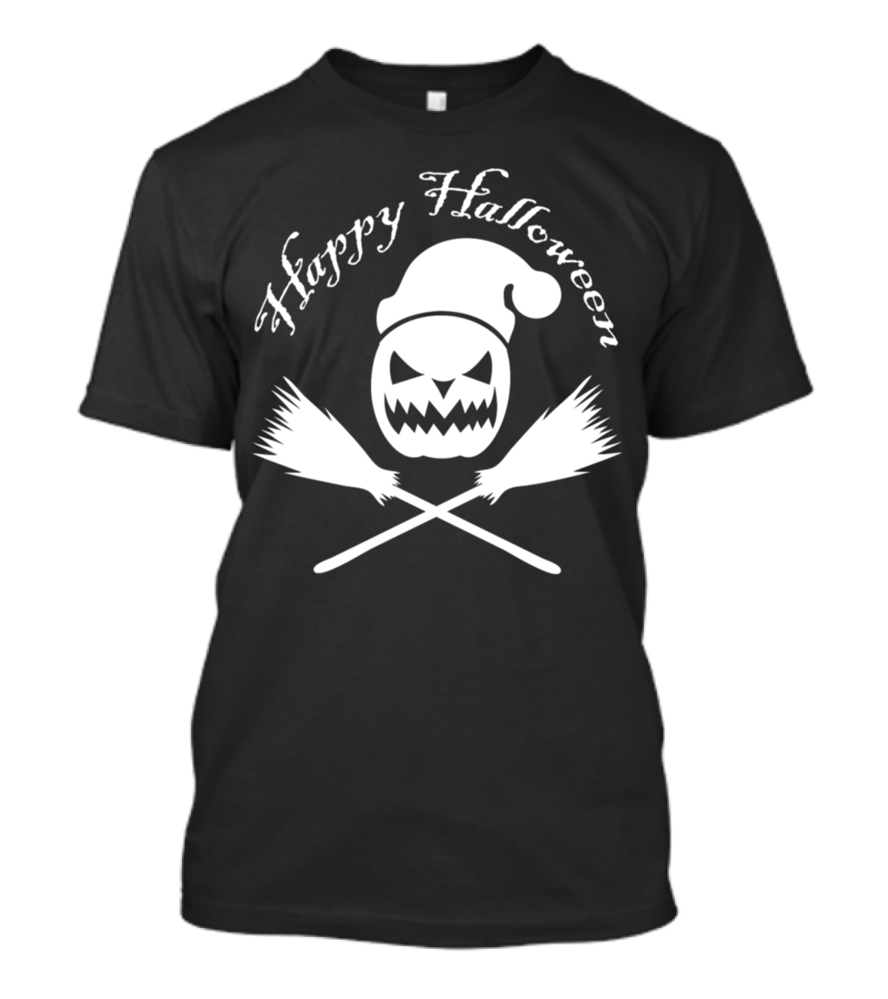 Happy Halloween Pumpkin With Santa Claus Hat And Broomsticks T-Shirt