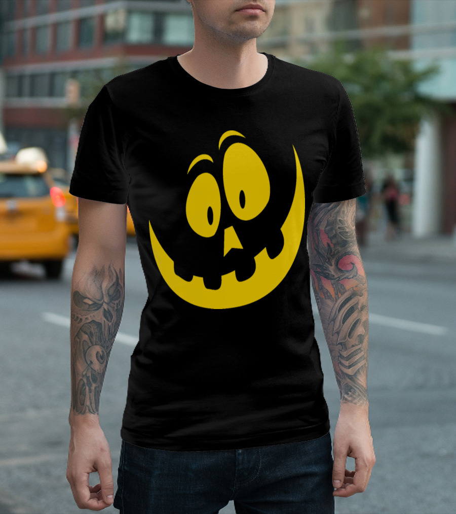 Happy Halloween Crazy Pumpkin Smile Yellow Face T-Shirt