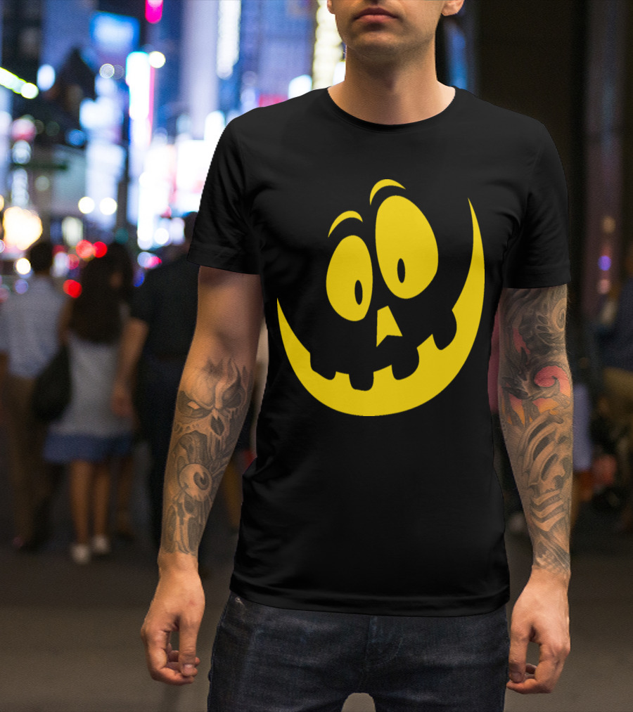 Happy Halloween Crazy Pumpkin Smile Yellow Face T-Shirt