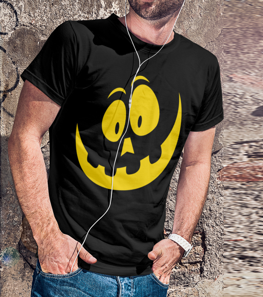 Happy Halloween Crazy Pumpkin Smile Yellow Face T-Shirt