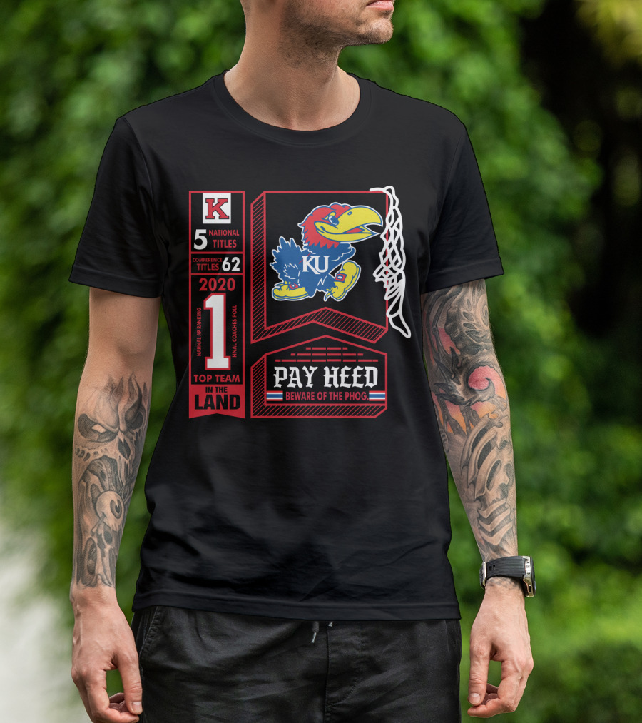 5 National Titles KU Jayhawks 62 Conference Titles Top Team In The Land Pay Heed Beware Of The Phog T-Shirt