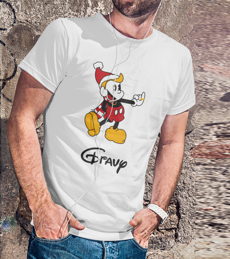 Gravy Christmas Cartoon Character With Santa Hat And Scarf T-Shirt
