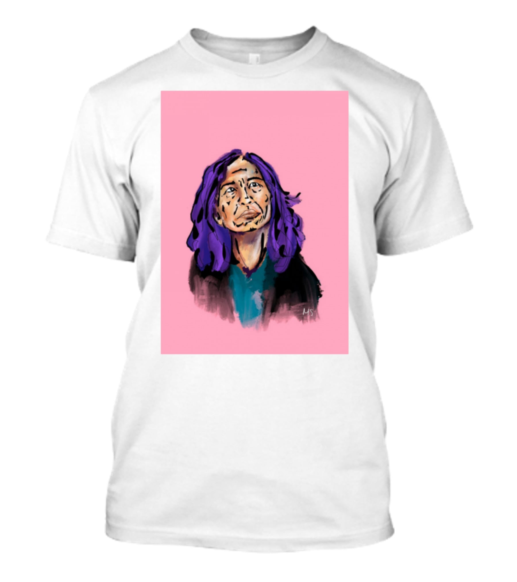 Emergency Fundraising Purple Haired Person On Pink Background T-Shirt