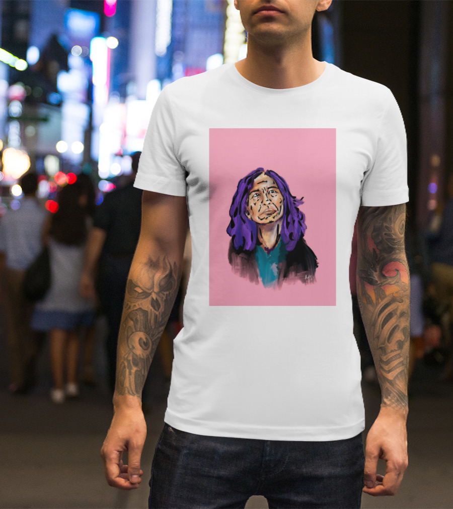 Emergency Fundraising Purple Haired Person On Pink Background T-Shirt