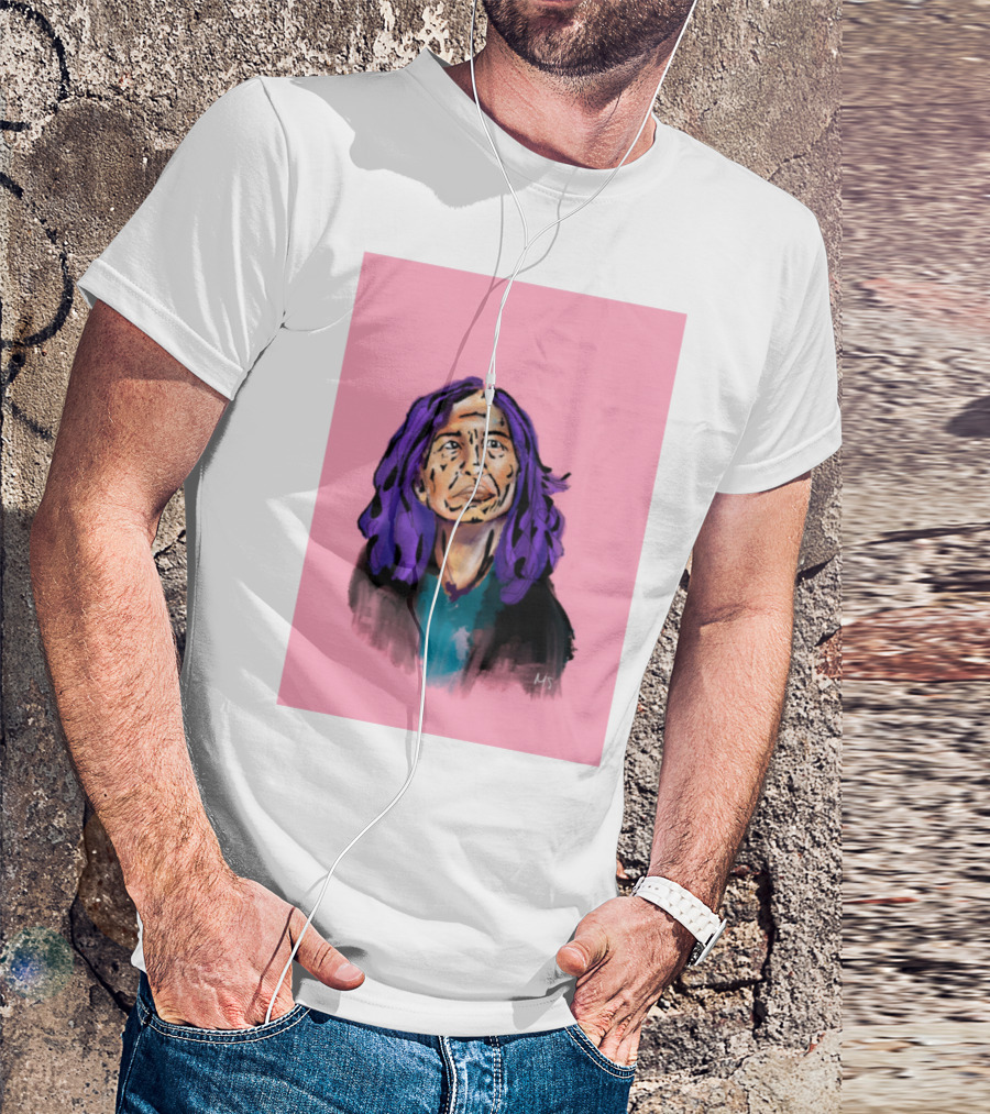Emergency Fundraising Purple Haired Person On Pink Background T-Shirt
