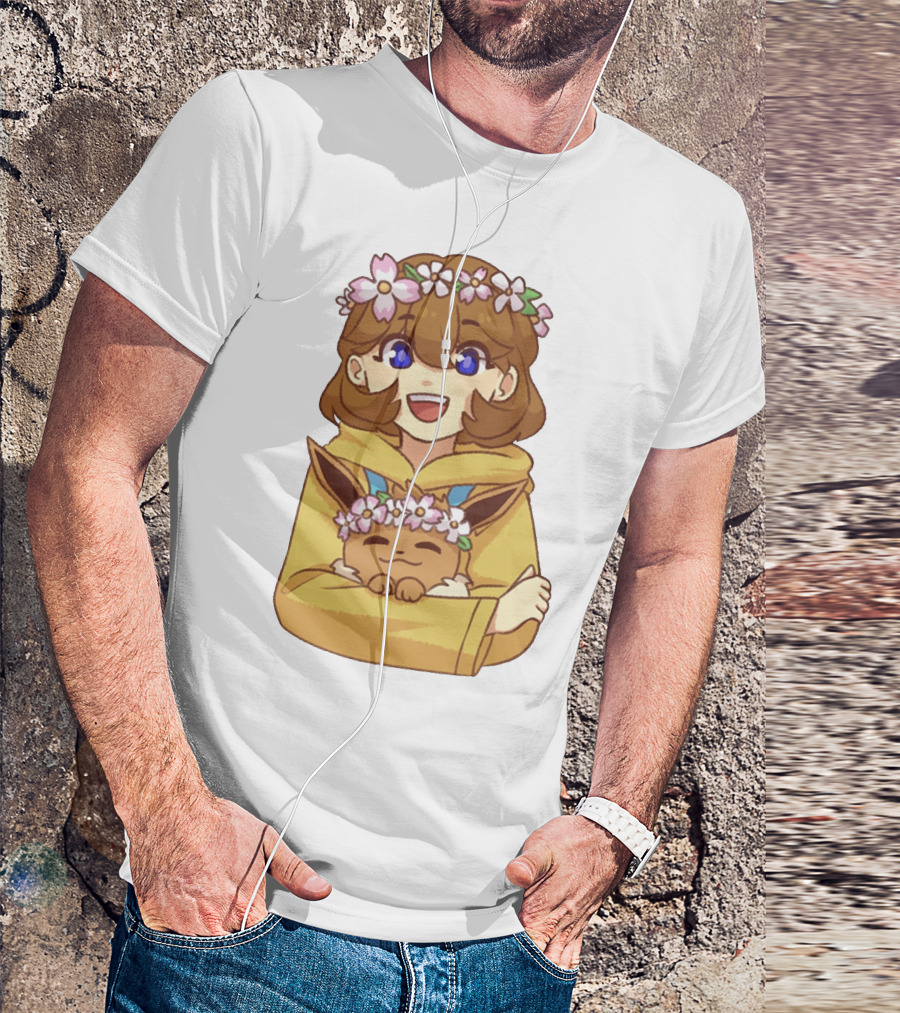 Ash With Flower Crown And Eevee Hugging T-Shirt