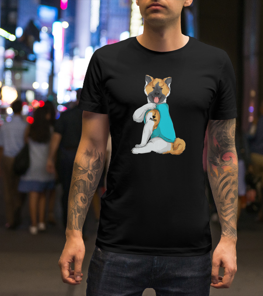 Akita Dog I Love Mom Tattoo T-Shirt