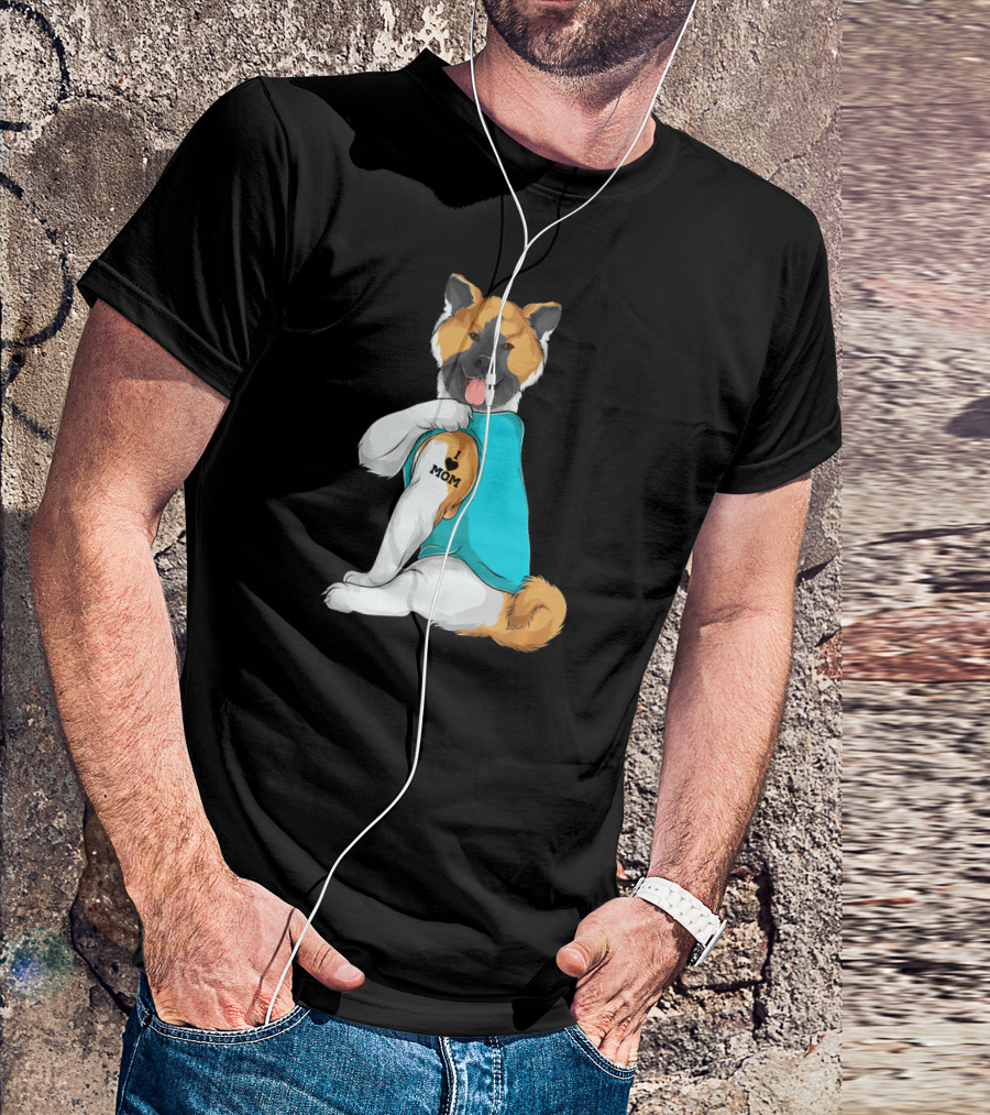 Akita Dog I Love Mom Tattoo T-Shirt