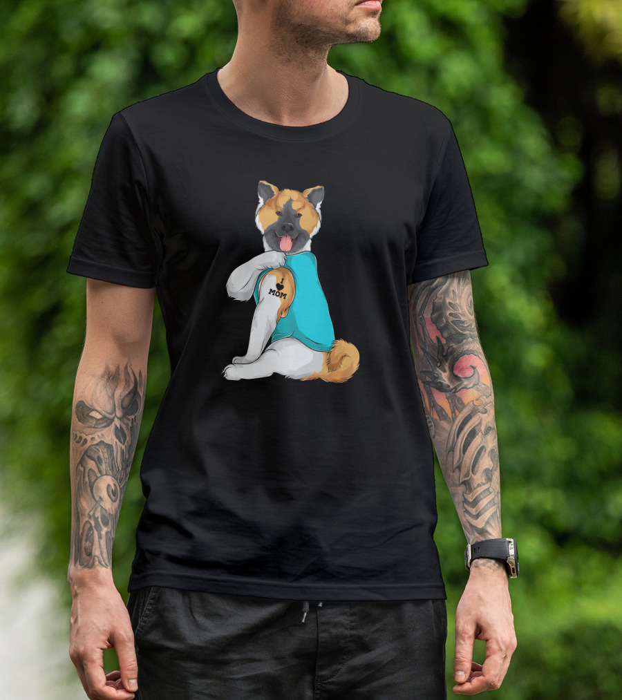Akita Dog I Love Mom Tattoo T-Shirt