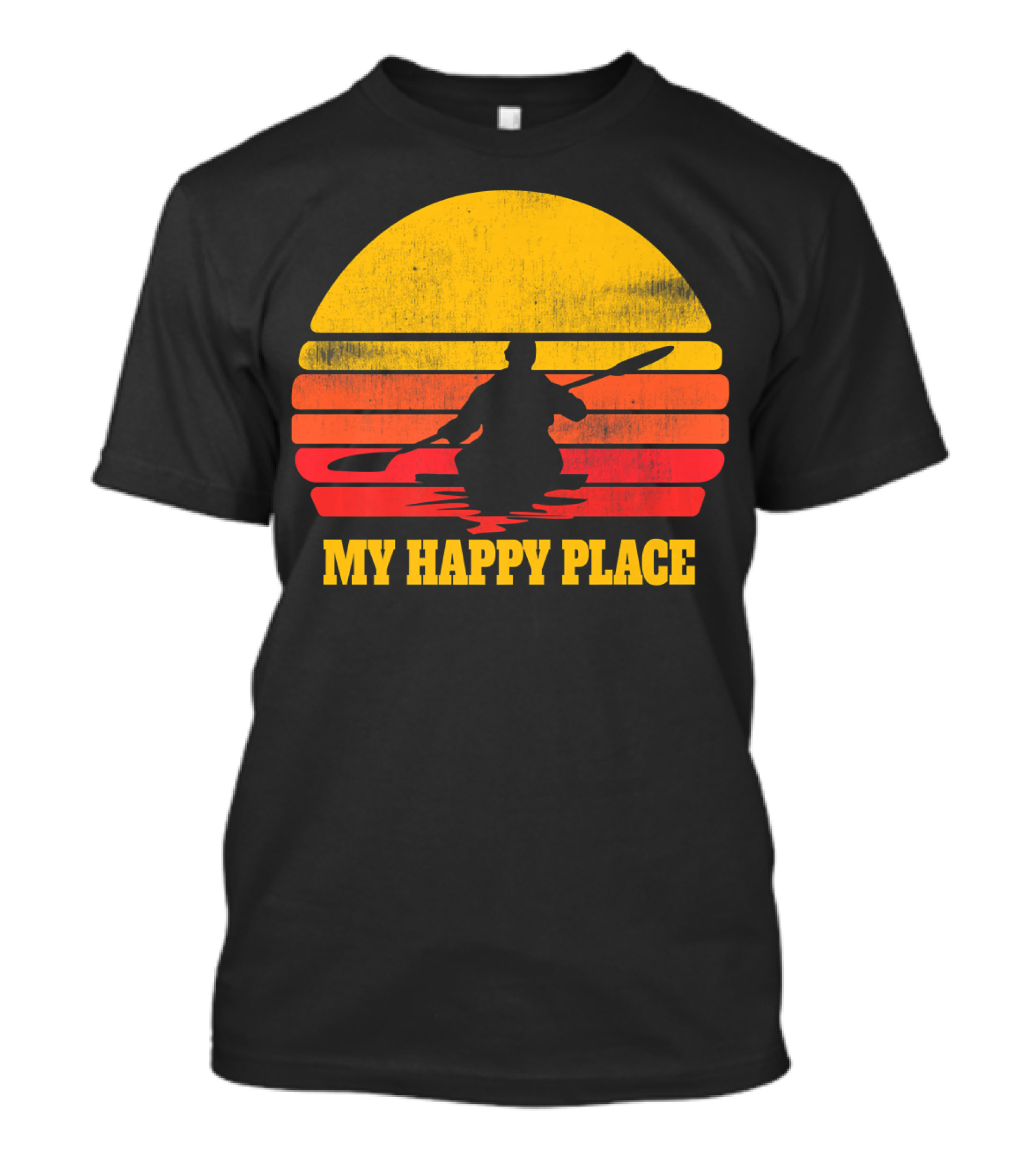 Kayak Kayaking My Happy Place Retro Sunset T-Shirt