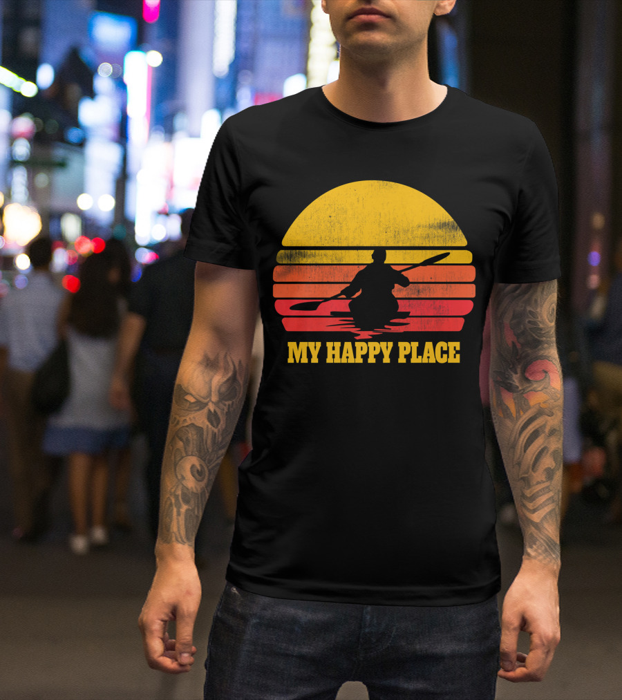 Kayak Kayaking My Happy Place Retro Sunset T-Shirt