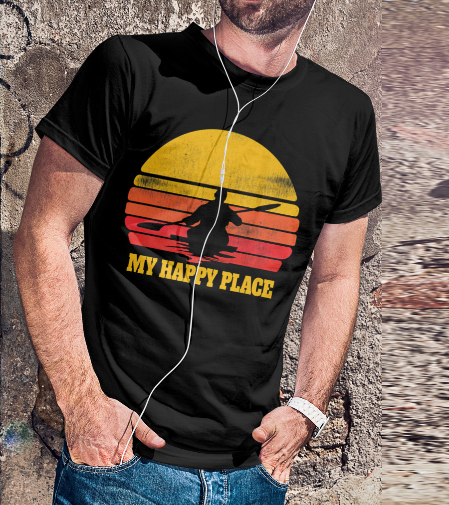 Kayak Kayaking My Happy Place Retro Sunset T-Shirt