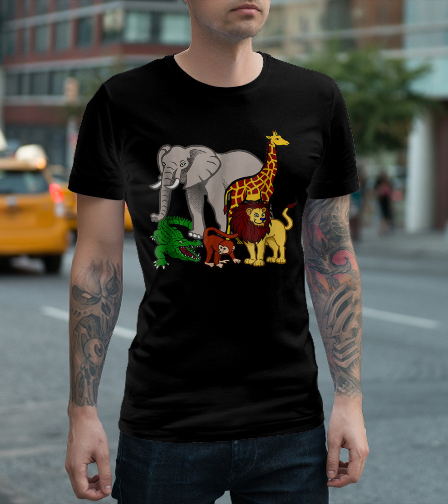 Kids Elephant Giraffe Lion Crocodile Monkey T-Shirt
