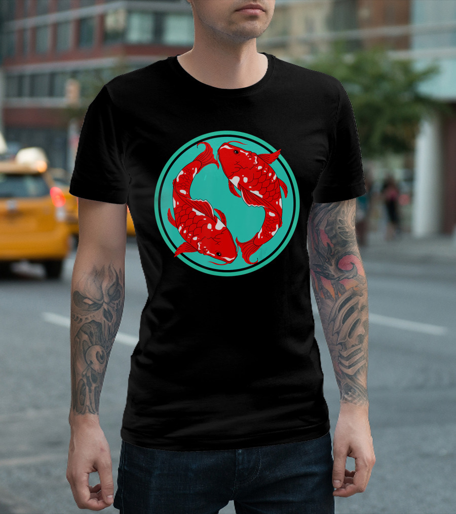 Koi Fish Japanese Twin Red Pisces Circle T-Shirt