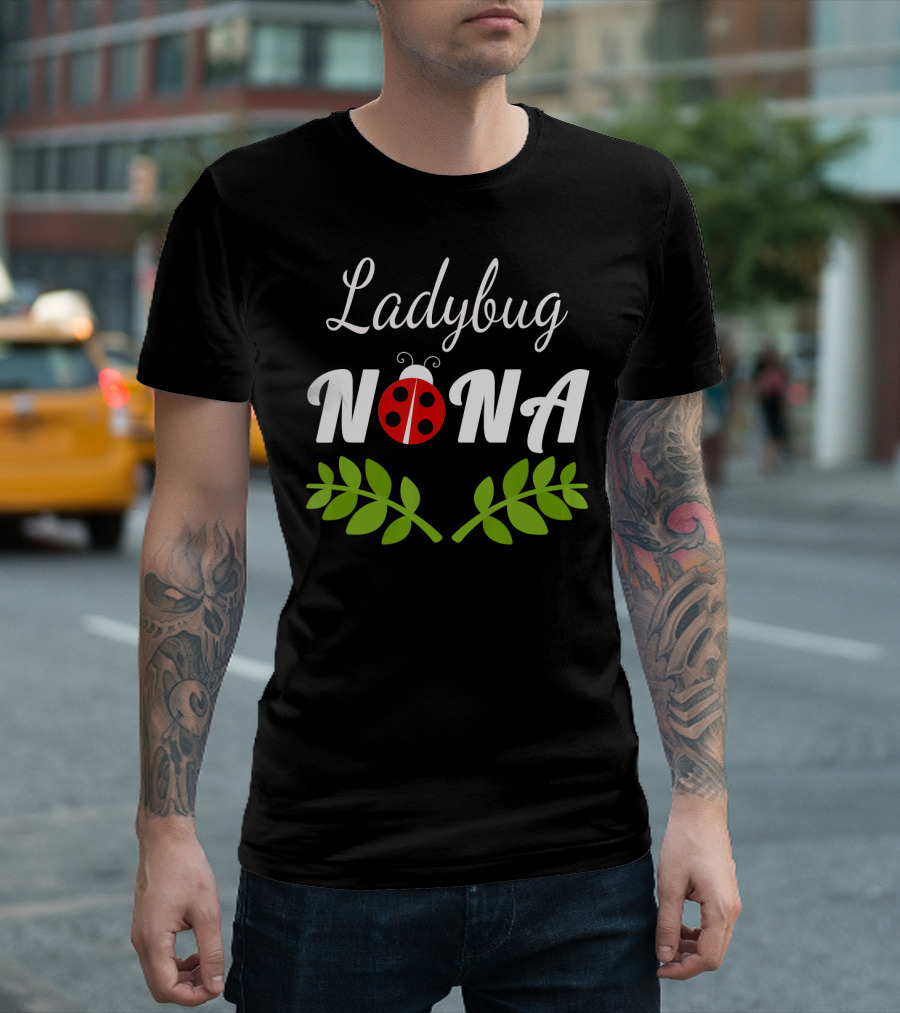 Ladybug Nona with Red Ladybug and Green Leaf Accent for Grandma T-Shirt
