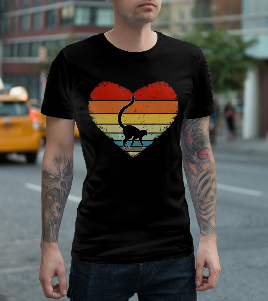 Lemur Retro Vintage Heart Val Stripes T-Shirt