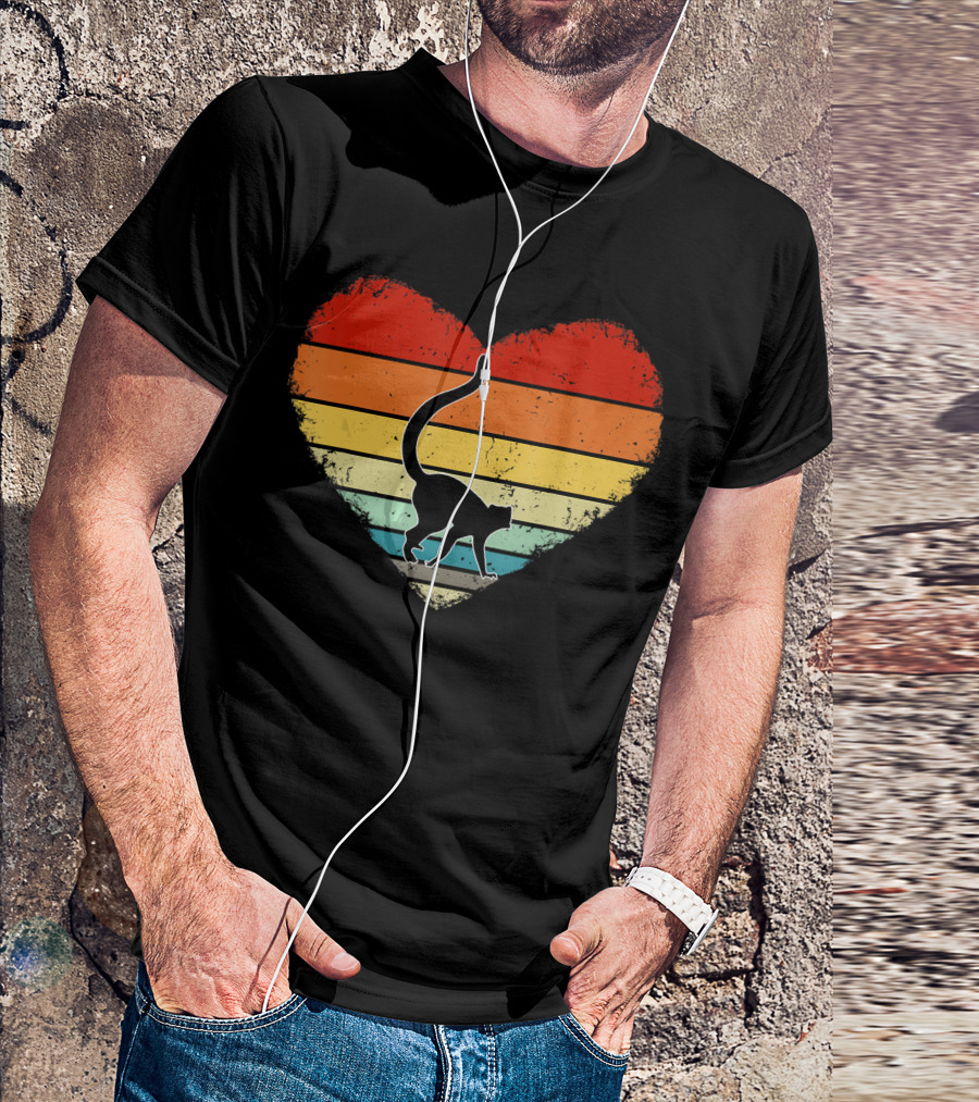 Lemur Retro Vintage Heart Val Stripes T-Shirt